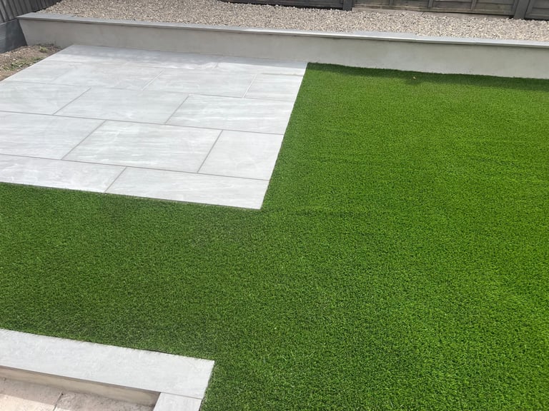 Porcelain patio completed by PC Landscaping in South Devon