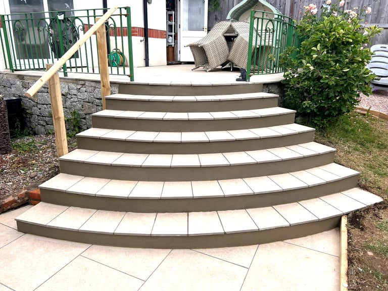 Garden patio steps built by PC Landscaping between terraces in a South Devon garden